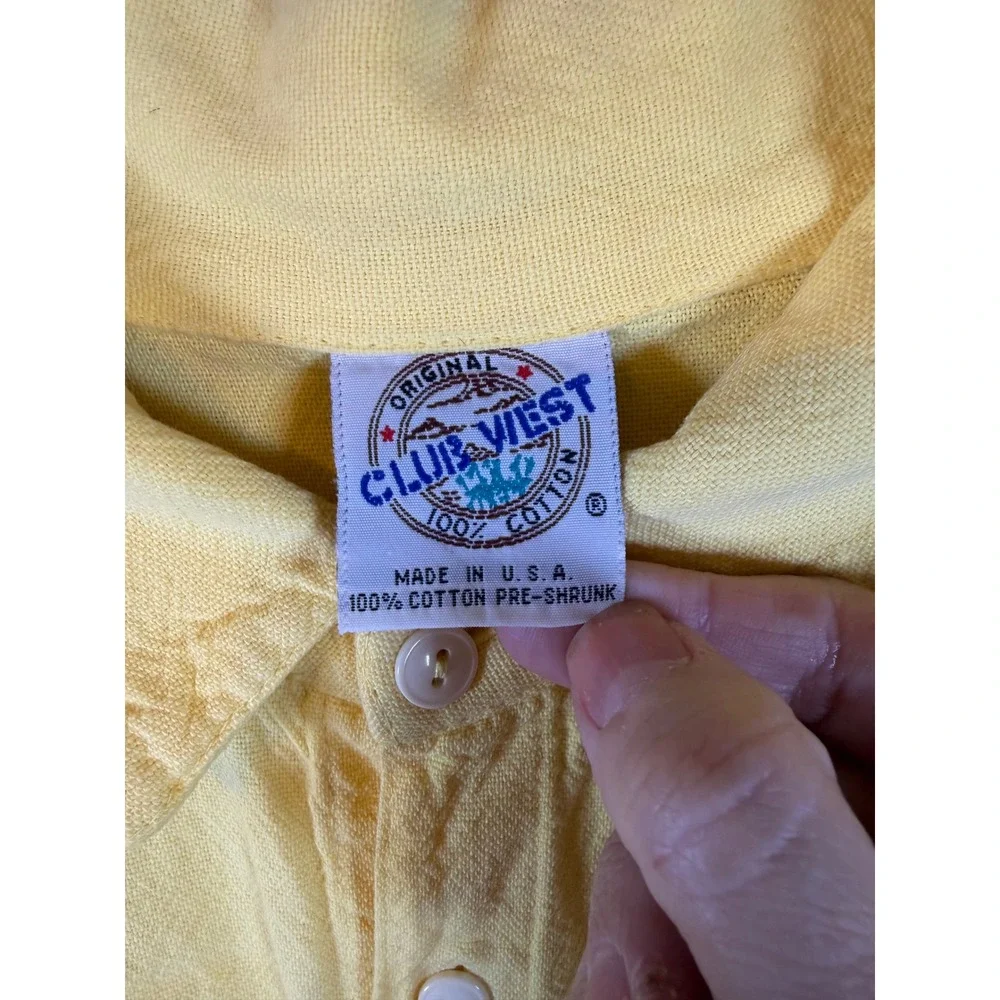 Club West Mens Short Sleeve Button Down 100% Cotton Yellow Medium Vintage USA